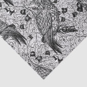 カシの木にフクロウと黒と白 薄葉紙 (詳細)