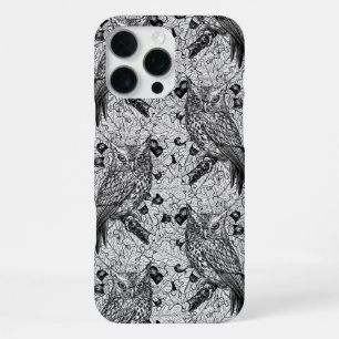 カシの木にフクロウと黒と白 iPhone 16 PRO MAXケース