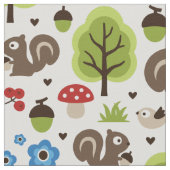 カシの森林パターンのリス ファブリック (クローズアップ)