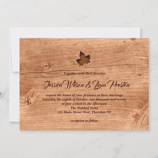 カシの秋のカエデの葉の結婚式招待状 招待状 (正面)