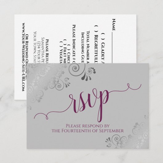 カシスオングレーシルバーレース結婚書道 出欠カード (正面/裏面)