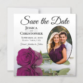 カシスバラホワイトウェディングの日付写真を保存 マグネット招待状 (正面)