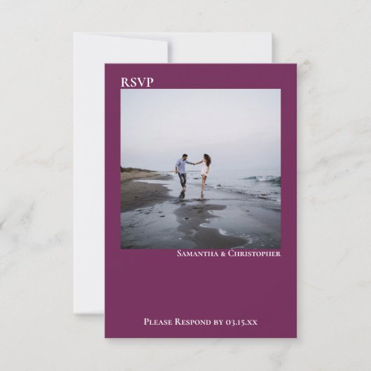 カシスパープルシンプルミニマリスト結婚ズ 出欠カード (正面)