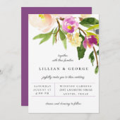 カシスパープルフローラブーケ結婚式招待状 案内状 (正面/裏面)