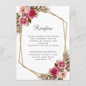 カシスパープルフローラ金ゴールドフレームウェディングレセプション エンクロージャーカード (正面)