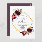 カシスブルゴーニュ花模様金ゴールド結婚式招待状 ポストカード (正面/裏面)