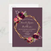 カシスブルゴーニュ花模様金ゴールド結婚式招待状 ポストカード (正面/裏面)