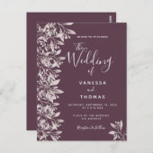 カシス植物性ピンクのスクリプト結婚式招待状 ポストカード (正面/裏面)