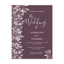 カシス植物性ピンクのスクリプト結婚式招待状