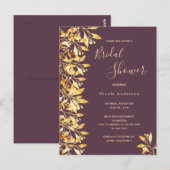 カシス植物性金ゴールドブライダルシャワー招待 ポストカード (正面/裏面)