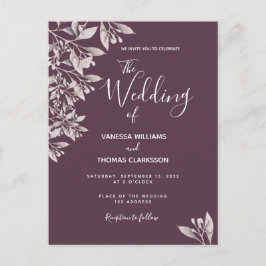 カシス植物紫色のスクリプト結婚式招待状 ポストカード