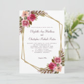 カシス紫結婚の金ゴールドフレーム水カラーフローラ 招待状 (スタンド正面)