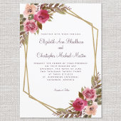 カシス紫結婚の金ゴールドフレーム水カラーフローラ 招待状