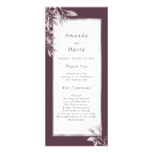 カシス紫色の植物性フローラ結婚式プログラム ラックカード (正面)