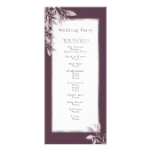 カシス紫色の植物性フローラ結婚式プログラム ラックカード (裏面)