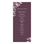 カシス紫色の植物性フローラ結婚式プログラム ラックカード (裏面)