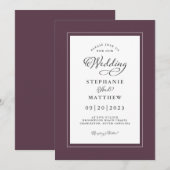 カシス ウェディング エレガント スクリプト モダン フレーム 招待状 (正面/裏面)