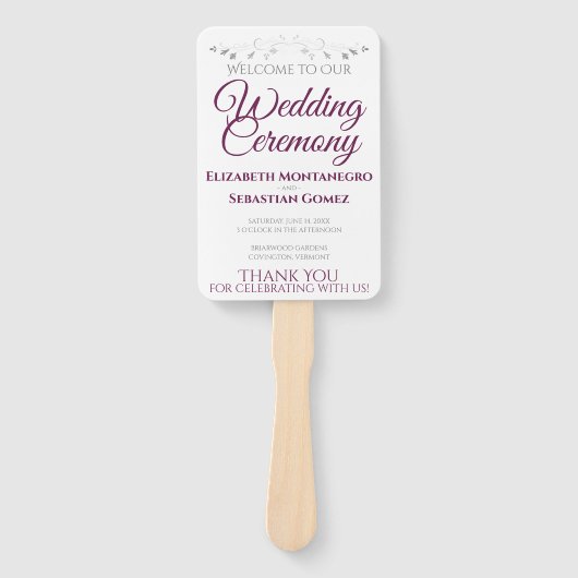 カシス&グレーエレガントなウェディングファンとプログラム ハンドファン (正面)