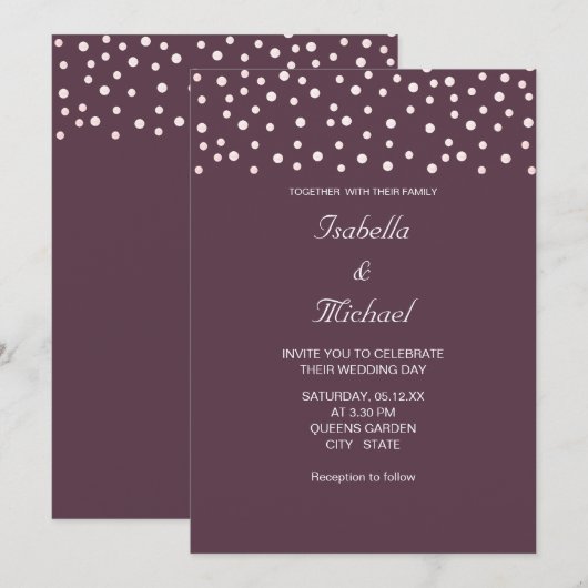 カシス パープルの結婚式 - おしゃれなパールとカリグラフィー 招待状 (正面/裏面)