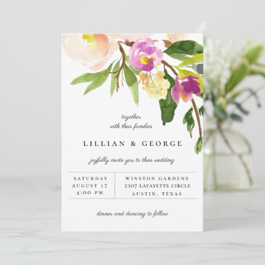 カシス パープル フローラル ブーケ ウェディング 招待状 (スタンド正面)