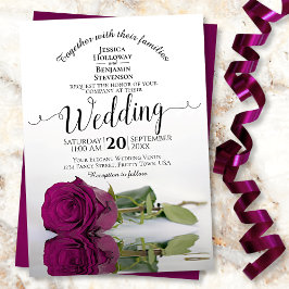 カシス パープル ローズ エレガント ウェディングを反映 招待状