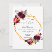 カシス・ブルゴーニュ花模様金ゴールド結婚幾何学模様 招待状 (正面)