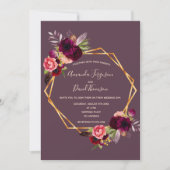 カシス・ブルゴーニュ花模様金ゴールド結婚幾何学模様 招待状 (正面)