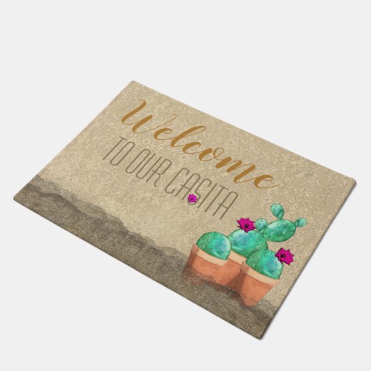 カシタ南西部の花サボテンへようこそ ドアマット (アングル)