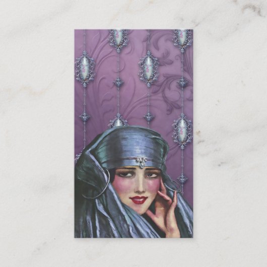 カシミールのカルマ、青および藤色のエキゾチックな女性 名刺 (正面)