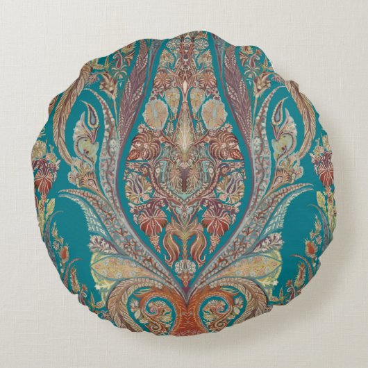 カシミールパターン種族のBohoのボヘミアのペイズリーの芸術 ラウンドクッション (裏面)