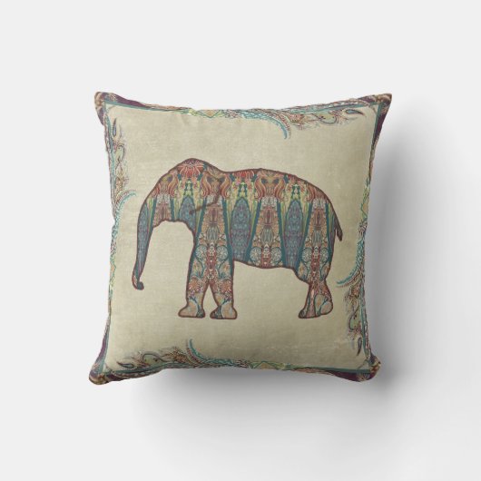 カシミールヴィンテージトバルペイズリーゾウ模様 クッション (裏面)