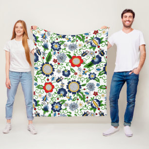 カシュビアフォークの花柄 フリースブランケット