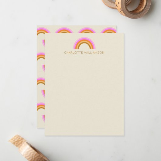 カシンプルワイトレトロレインボー文パーソナライズされた具 ノートカード (正面/裏面インサイチュ)