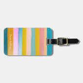 カシンプルワイト抽象芸術水ストライプ色ピンク ラゲッジタグ (正面横)