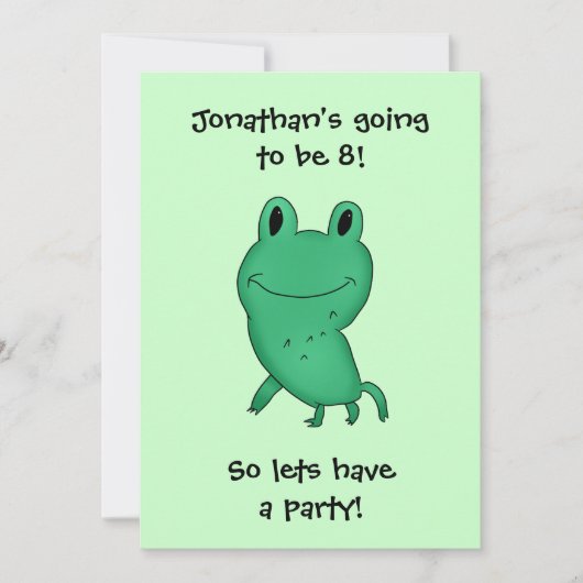 カシーのカエルの誕生日パーティーの少年または女の子 招待状 (正面)