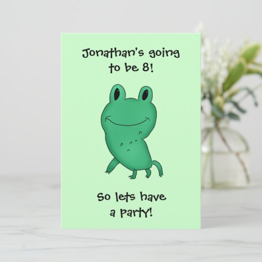 カシーのカエルの誕生日パーティーの少年または女の子 招待状 (スタンド正面)