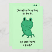 カシーのカエルの誕生日パーティーの少年または女の子 招待状 (正面/裏面)
