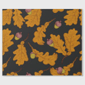 カシ葉の乾いたどんぐり。手描きのシームレスなパット ラッピングペーパー (フラット)