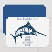 カジキマグロの釣りをテーマにした独身パーティーのお誘い 招待状 (正面/裏面)