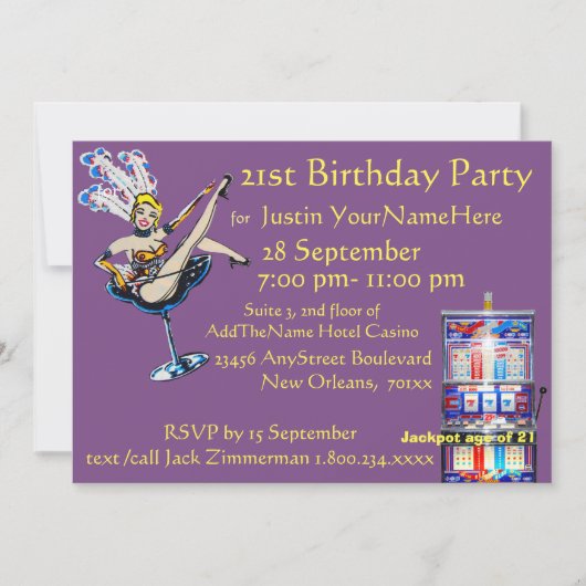 カジノのジャックポット・ショーガール誕生日 招待状 (正面)