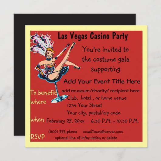 カジノのテーマのお祭りの募金活動 招待状 (正面/裏面)