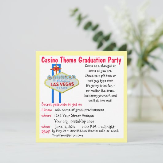 カジノのテーマのベガスのスタイルの卒業パーティー 招待状 (スタンド正面)