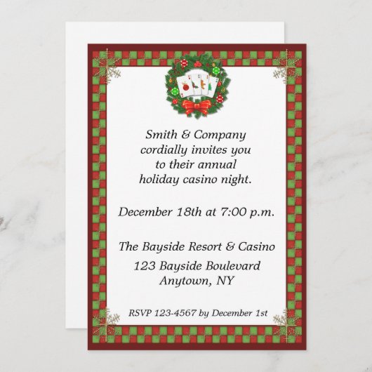 カジノのトランプのポーカーのリースの休日の招待状 招待状 (正面/裏面)