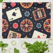 カジノのパターン テーマ（黒） キッチンタオル (折り畳み)