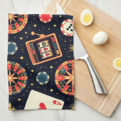 カジノのパターン テーマ（黒） キッチンタオル (四つ折り)