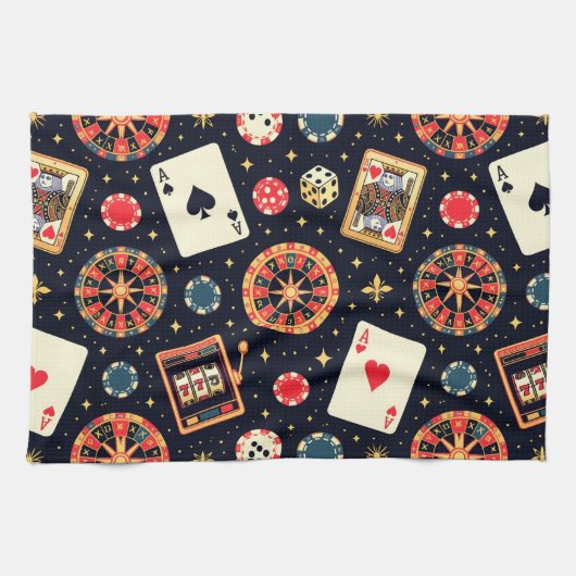 カジノのパターン テーマ（黒） キッチンタオル (横)