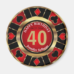 カジノの破片のラスベガスの誕生日-赤および金ゴールド マグネット