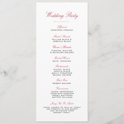 カジノの結婚式プログラム プログラム (裏面)