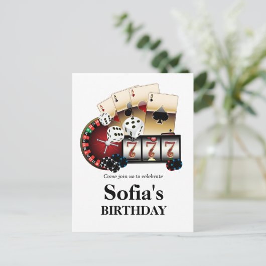 カジノアダルトゲーム誕生日はがきの招待状 インビテーションポストカード (スタンド正面)