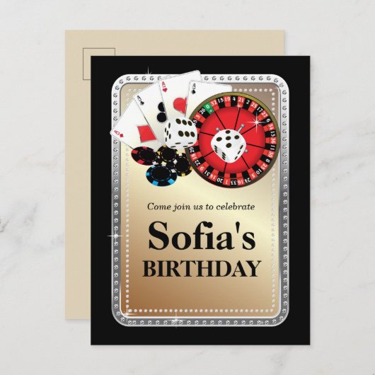 カジノアダルトゲーム誕生日はがきの招待状 インビテーションポストカード (正面/裏面)